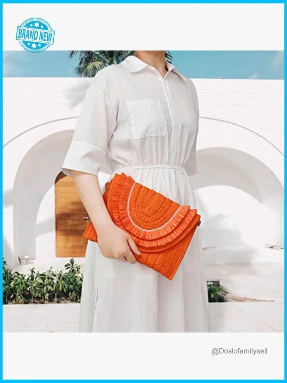 Handmade Straw Clutch Crossbody Bag Woven Summer Beach Envelope Purse